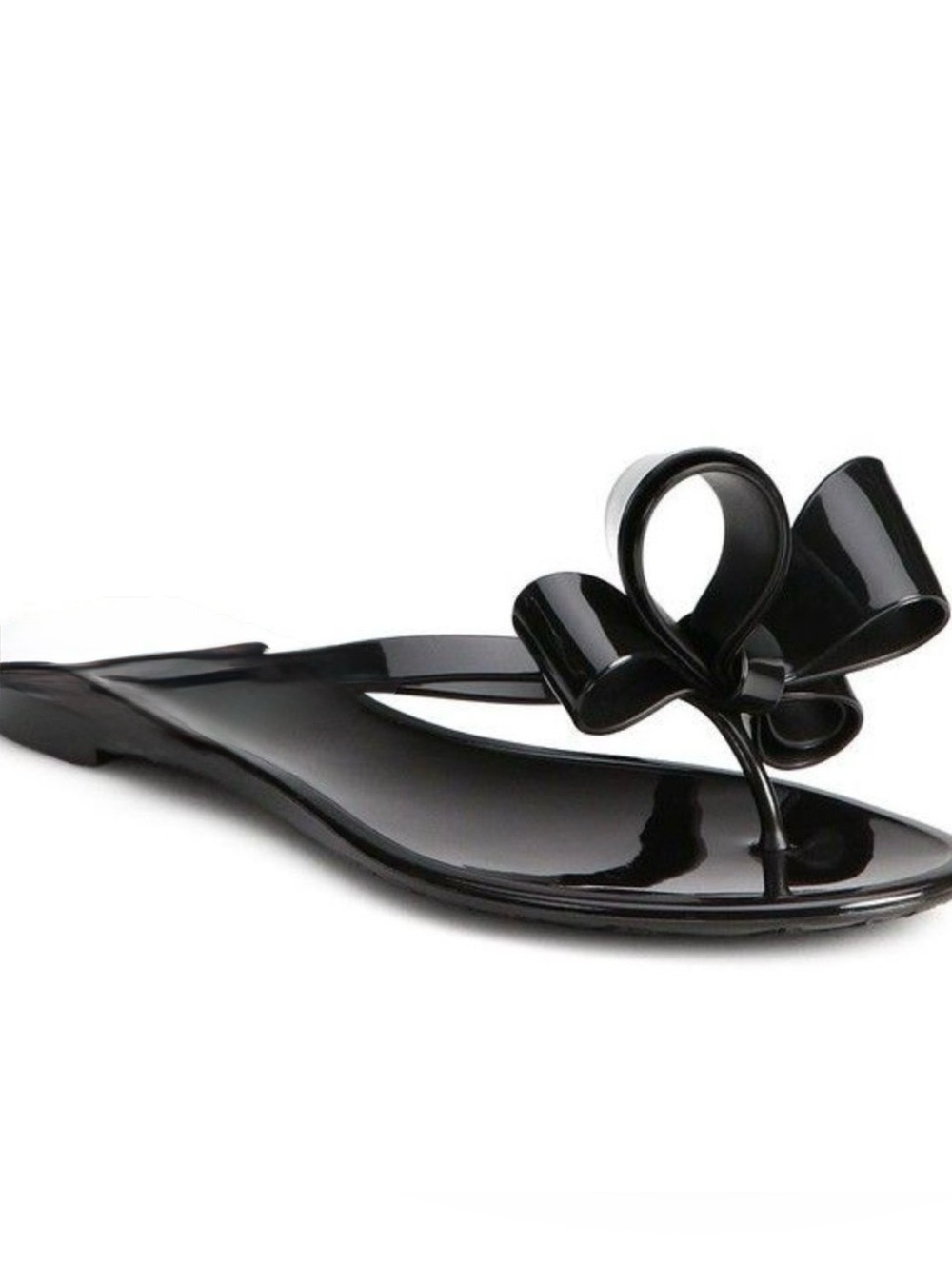 Twisted Black Bow Jelly Sandals - Women